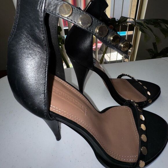 BCBG Max Azria ankle wrap stilettos, open toe Black Studded Heels EUC SZ 8.5 - Picture 7 of 8